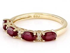 1.20ctw Red Oval Mahaleo® Ruby With 0.04ctw Round White Diamond 10k Yellow Gold Ring. Measures Approximately 0.87"L x 0.12"W. Ruby Ring Vintage Victorian, Ring Redesign, Ruby Ring Vintage, Diamond Alternatives, Popular Jewelry, Mens Accessories Jewelry, Yellow Gold Ring, Ruby Ring, Faceted Gemstones