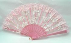 "Elegant, Beautiful Hand Held Fan in a Roses Design on Color Lace with Gold Accents. Base is a very sturdy plastic with a silk like material for the fan. It has a gold design on the front and edge of the fan. Fan opens to a width of approximately 17\" and is 9\" in length. Available Color Lace Pink Sky Blue Rose Purple White Yellow Blue Green Red Black This is a beautiful fan and would be perfect for almost any occasion or just to decorate with. This is an unused, new fan and it is very sturdy a Floor Fan Pink, Fan Hand, Roses Design, Rose Purple, Hand Held Fan, Pink Girly Things, Pink Paper, Pink Sky, Spanish Style