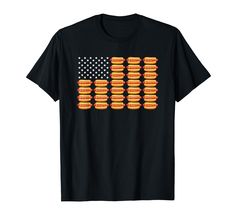 a black t - shirt with an american flag made out of hot dogs