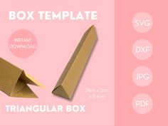 Triangular box template for cutting out with a cutting machine (cricut, cameo silhouette, brother scan n cut) or print it yourself. The boxes are designed to the following dimensions: 21 cm x 3 cm x 3.6 cm The box size can be scaled proportionally (see video) https://www.youtube.com/watch?v=l82qZ44HdWk&t=2s You will receive: 1 ZIP file containing 1 folder (please unzip for use) The folders contain the respective box design in the file formats: - SVG - JPG - PDF - DXF To add text, you need editin Scan N Cut, See Videos, Box Template, Brother Scan And Cut, Product Packaging, Box Design, Box Packaging, Silhouette Cameo, Digital Design