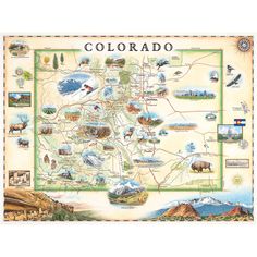 a map of the state of colorado with mountains, lakes and other things to see