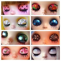 many different pictures of dolls with fake eyelashes