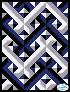 a black and white pattern with blue accents