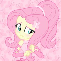 a pink pony with long hair standing in front of a flowery wallpaper background