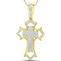 GND 10K Yellow Gold Gothic Cross Charm Pendant with Pave-Set Round Diamonds - 0.55 Carat Total Diamond Weight Luxury Fine Jewelry Cross, Luxury Cross-shaped Jewelry For Wedding, Gothic Cross, Gothic Crosses, Gothic Design, Mens Crosses, Evil Eye Pendant, Band Engagement Ring, Cross Charms