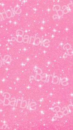 a pink background with white stars and the word barbie on it