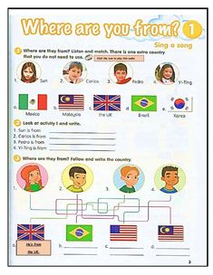 the worksheet for where are you from?, with pictures of people and flags