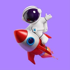 an astronaut is riding on top of a rocket with his arms out in the air