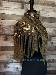 Gold Sequin Long Glass Fringe Beaded Shoulder Shrug Shawl Applique Western Rodeo | eBay Shoulder Shrug, Beaded Shawl, Bead Fringe, Western Rodeo, Bugle Beads, Beaded Fringe, Gold Sequin, Hand Beading, Rodeo