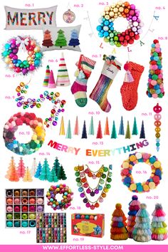 christmas stocking and decorations are featured in this image with the words merry on it