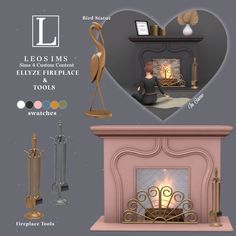 the fireplace is decorated with flamingos, candles and other items to decorate it for valentine's day