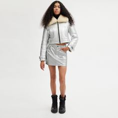 It’s your time to shine. Designed to look and feel as great as your favorite denim mini this slightly A-line skirt is crafted of supple metallic leather. Silver Mini Skirt, Sling Bag Mini, Leather Mini Skirt, Coach Outlet, Leather Mini Skirts, Leather Silver, Denim Mini, To Shine, Metallic Leather