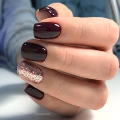 Accent Nail Designs, Squoval Nails, Short Square Nails, Burgundy Nails, Fall Nail Art, Rainbow Nails, Fall Nail Colors, Short Nail Designs