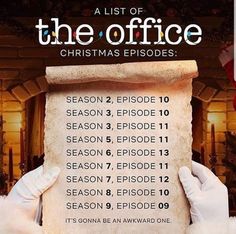 a list of the office christmas episode with santa clause holding up a piece of paper