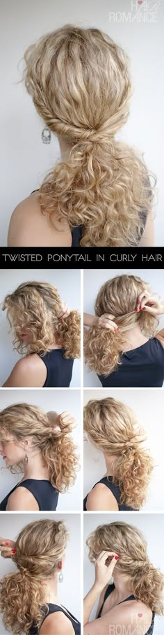 Curly Hairstyle Tutorial, Twisted Ponytail, Perfect Curly Hair, Curly Hair Ponytail, Hair Romance, Curly Hair Tutorial, Twist Ponytail, Hairstyle Tutorial, Curly Hair Inspiration