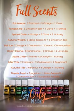 How to use Essential oils to create an amazing fall scent recipes for your home. DIY essential oil blends for fall. Autumn blends for diffusing. www.byoilydesign.com YL#3177383 Scent Recipes, Fall Smells, Essential Oil Diffuser Blends Recipes, Essential Oil Blends Recipes, Essential Oil Mixes