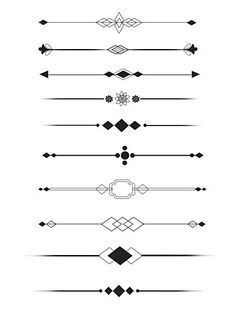 a set of black and white lines that are in different shapes, sizes and colors