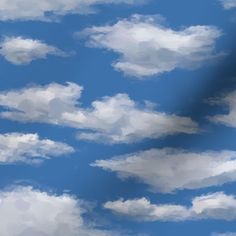 the sky is filled with white clouds on a sunny day in this digital painting style