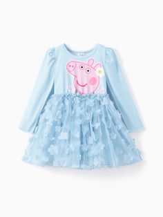 Toddler girls will love this officially licensed Peppa Pig merchandise featuring a set of four stunning dresses that includes pink and purple ombre dresses, blue dress with floral design, and a pink ombre dress. The unique digital print design of Peppa Pig and the ruffled ombre hemline with 3D flower decorations make this dress set a sweet and adorable addition to any occasion.
* Product features: Set of four dresses with Peppa Pig digital print
* Fabric characteristics: Nylon and spandex for stretch and comfort
* Piece of product: Dresses
* Neckline: Round
* Sleeves: Long sleeves
* Style: Ombre hemline with 3D flower decorations
* Fit: Regular
* Length: Knee-length Peppa Pig Dress Birthday Outfit, Bluey Dress For Girl, Playful Pink Tutu Dress With Unicorn Print, Floral Mesh Dress, Summer Unicorn Print Princess Dress For Dress-up, Whimsical Unicorn Print Dress For Dress-up, Ombre Dress, Purple Ombre, Digital Print Fabric