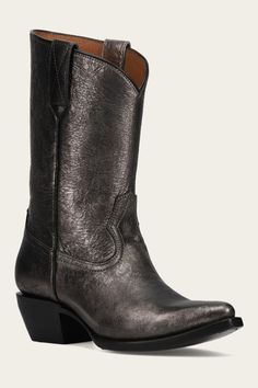 Sacha Mid Pull On Boot | The Frye Company Western Silhouette, Gold Boots, Metallic Boots, The Frye Company, Dark Pewter, Frye Boots, Leather Cowboy Boots, Black Chelsea Boots, Hand Tooled Leather