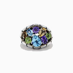 Effy 925 Sterling Silver & 18K Gold Multi Gemstone Ring, 6.25 TCW Multi Gemstone Ring, Gold N, Druzy Ring, Gemstone Ring, Class Ring, Sapphire Ring, Gold Metal, 18k Gold, Gemstone Rings