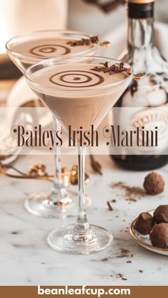 bailey's irish martini served in coupe glasses with chocolate truffle on the side