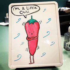 a drawing of a red pepper with a speech bubble above it that says i'm a little chilli