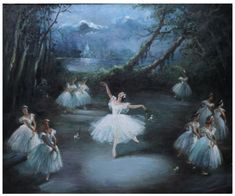 an oil painting of ballet dancers in the woods