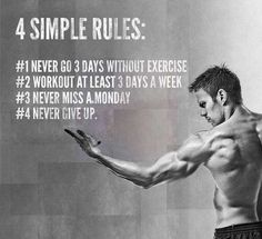 a man is holding his arm out with the words, 4 simple rules never go 3 days