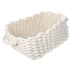 a white knitted basket on a white background