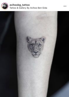 a small lion tattoo on the leg