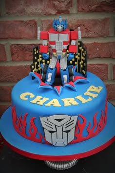 a birthday cake decorated to look like a transformer