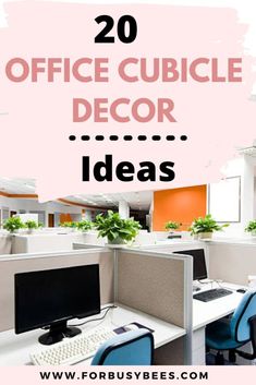 an office cubicle with desks and chairs in it that says 20 office cubicle decor ideas