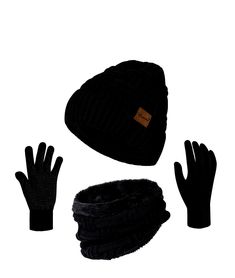 LORITTA 2 Pieces Winter Scarves Beanie Thick Scarf, Black Set, Winter Hat, Neck Warmer, Beanie Hat, Winter Scarf