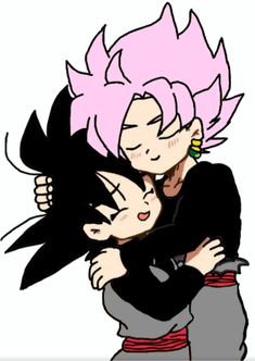 two cartoon characters hugging each other with their eyes closed and one has pink hair on his head