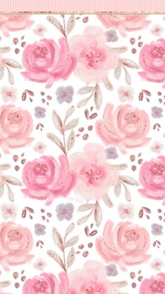 pink roses and leaves on white background with gold trimmings, in the center is a