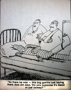 a cartoon depicting a man laying in bed with another man who is talking to him