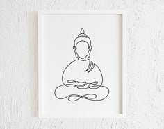 a black and white drawing of a buddha sitting in the middle of a meditation pose