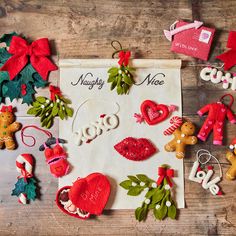 christmas decorations are laid out on top of a piece of paper with the words happy new year