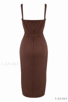 Lasaky - Cereda Chocolate Satin Mini Dress: A Sophisticated and Elegant Choice Elegant Fitted Brown Bodycon Dress, Elegant Brown Fitted Bodycon Dress, Elegant Brown Midi Bodycon Dress, Elegant Brown Sheath Bodycon Dress, Elegant Brown Bodycon Dress For Date Night, Elegant Brown Fitted Midi Dress, Fitted Brown Midi Dress For Party, Elegant Brown Sheath Midi Dress, Elegant Brown Mini Dress