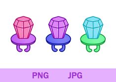 three different colored chairs with the words png - jpg on them in purple, green and blue