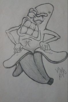 a drawing of a cartoon character sitting on top of a banana