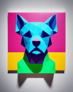 an abstract painting of a dog's head on a multi - colored background