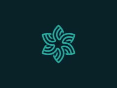 a blue and green flower logo on a black background