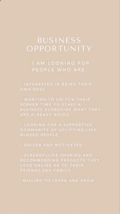 a poster with the words, business opportunity i am looking for people who are interested in their own boss