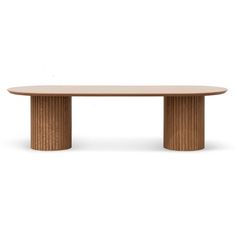 an oval wooden table with two columns on each side