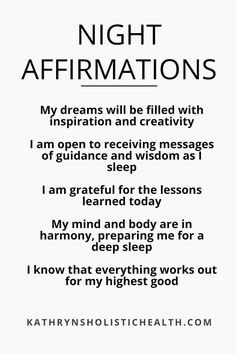 a poem written in black and white with the words night affirmations on it