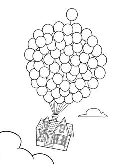 a house flying with balloons in the sky