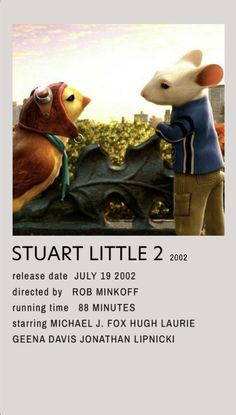 the poster for stuart little 2 is shown with an image of a mouse talking to another mouse