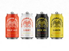 four different types of beer cans on a white background with the words wood's bar and